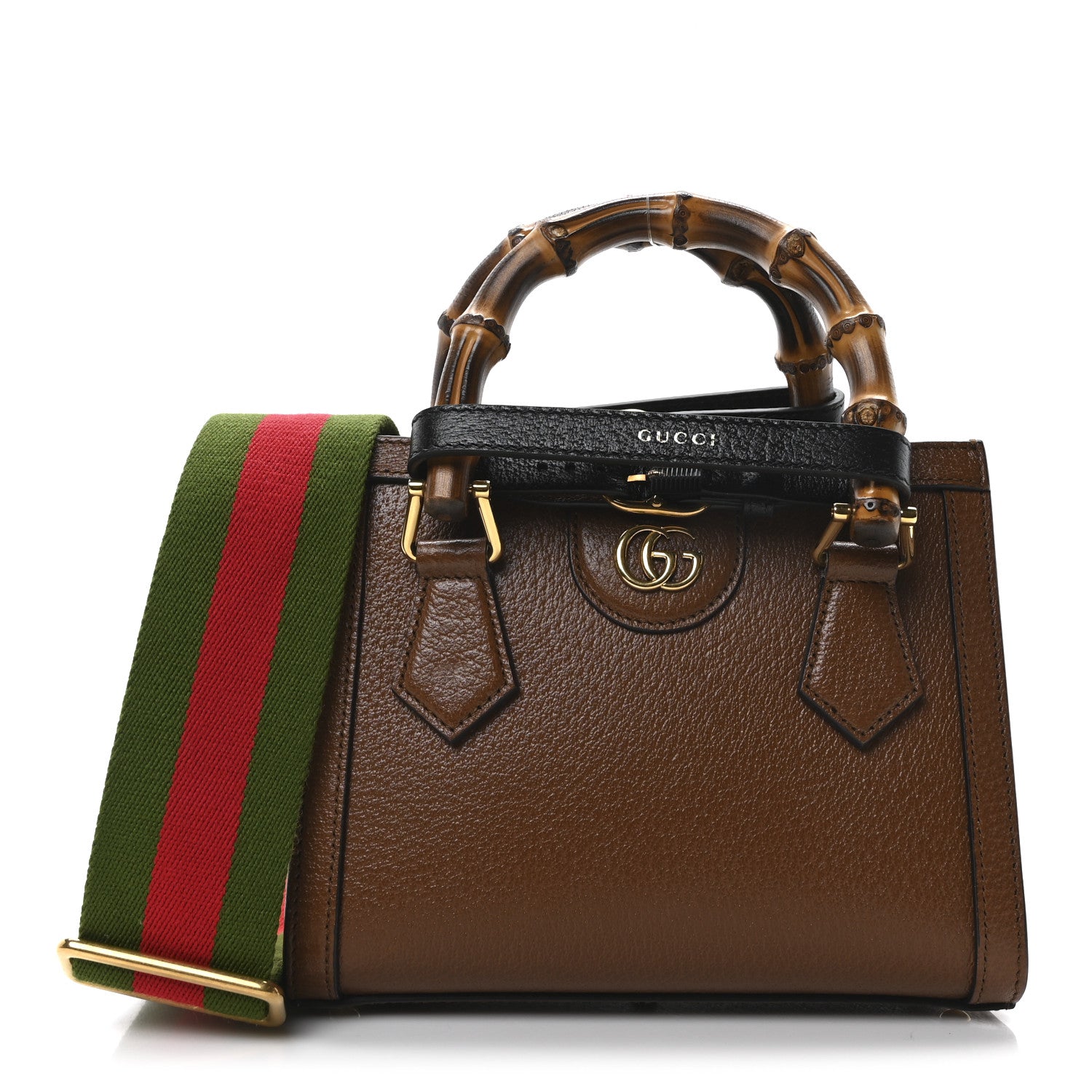 Gucci Textured Dollar Calfskin Web Mini Diana Tote Bag Cuir Black 1 of 9