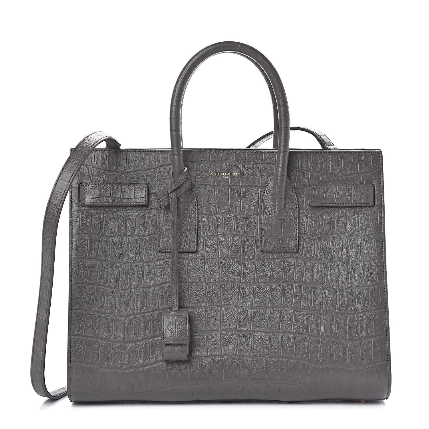 Saint Laurent Calfskin Crocodile Embossed Small Sac De Jour Fog 1 of 10