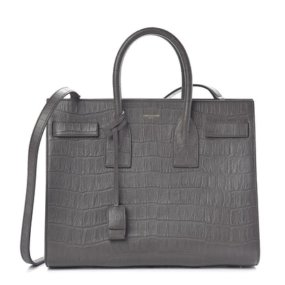 Saint Laurent Calfskin Crocodile Embossed Small Sac De Jour Fog 1 of 10