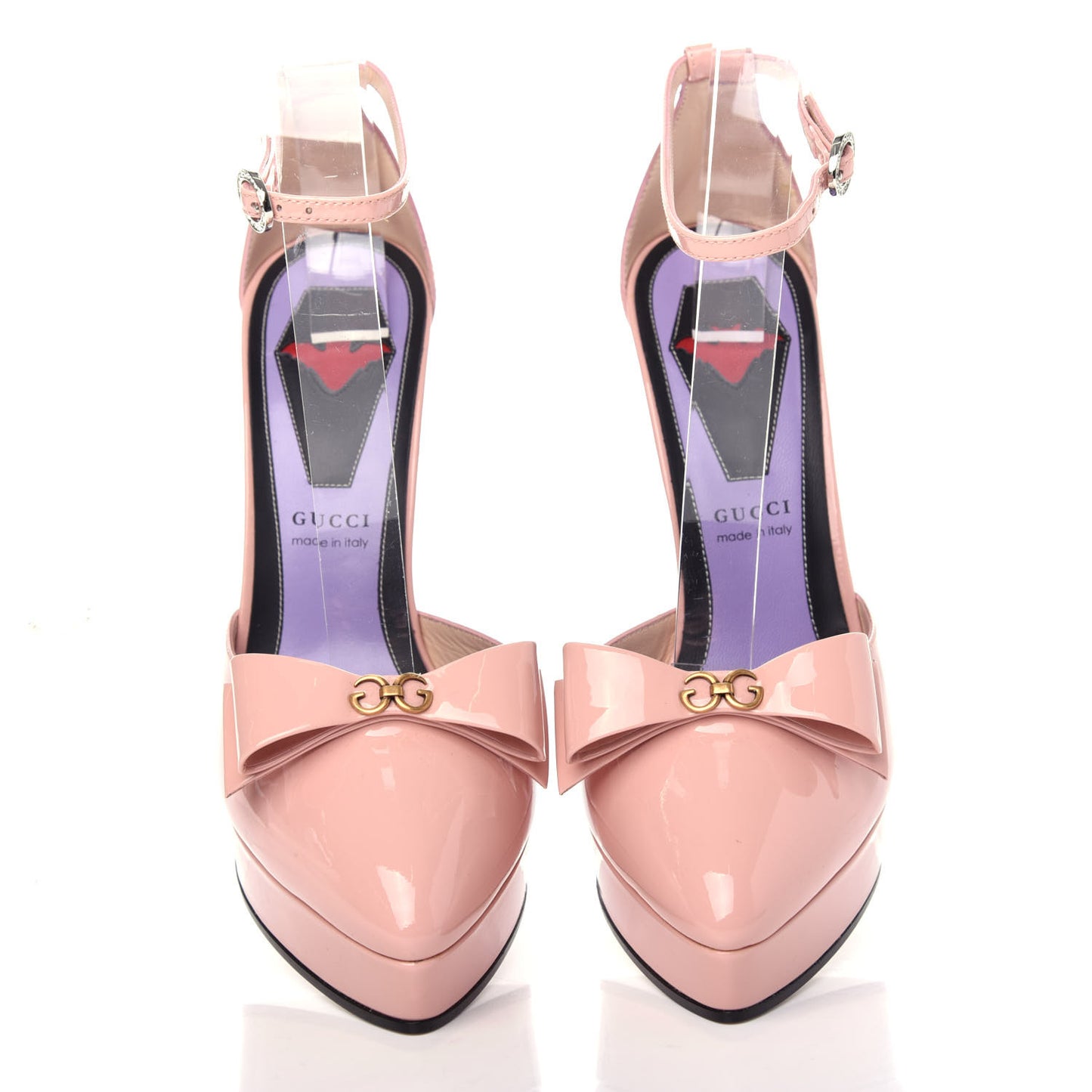 Patent Crystal GG Bow Sadie Spike Ankle Strap d'Orsay Platform High Heel Pumps 37.5 Perfect Pink
