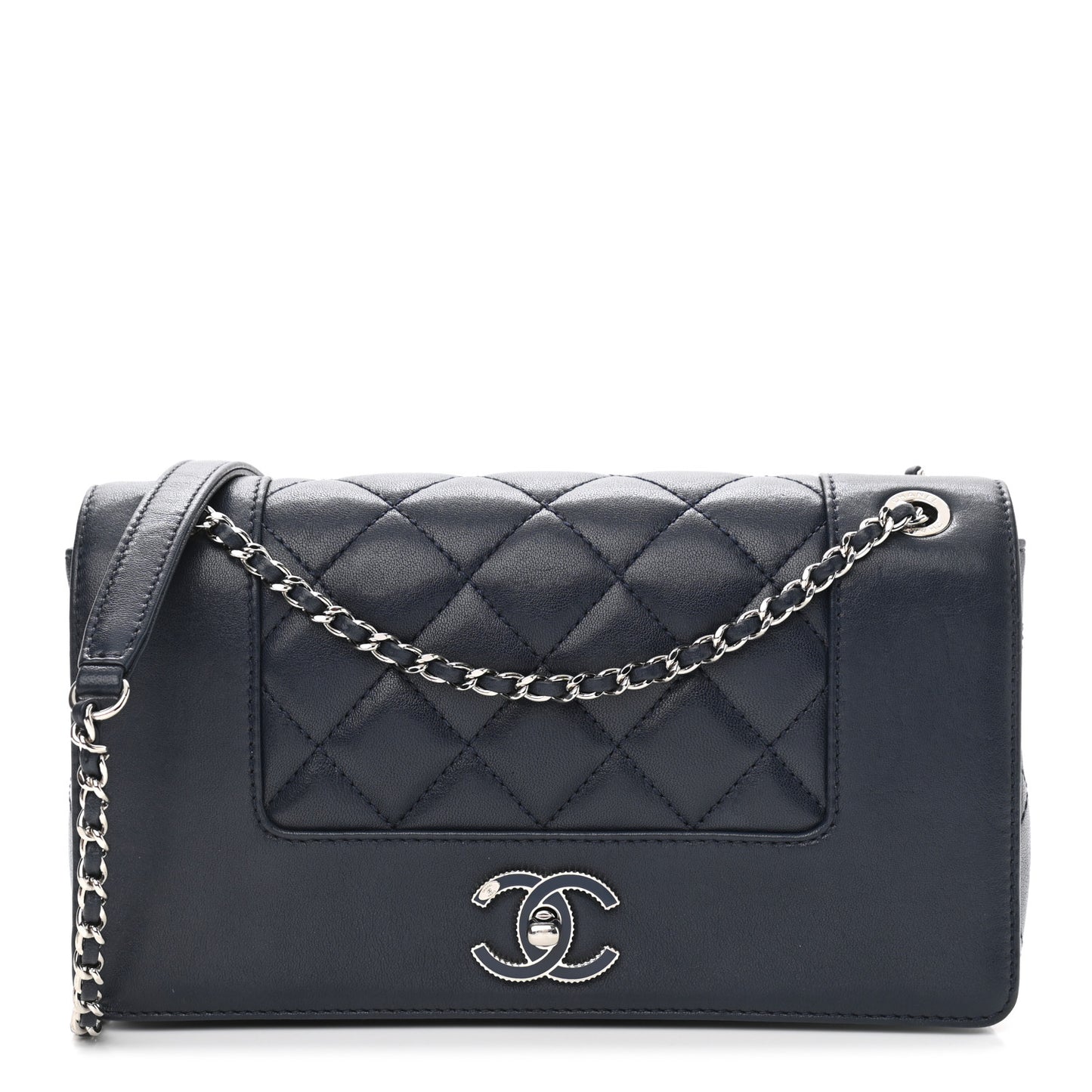 Sheepskin Quilted Medium Vintage Mademoiselle Flap Dark Navy