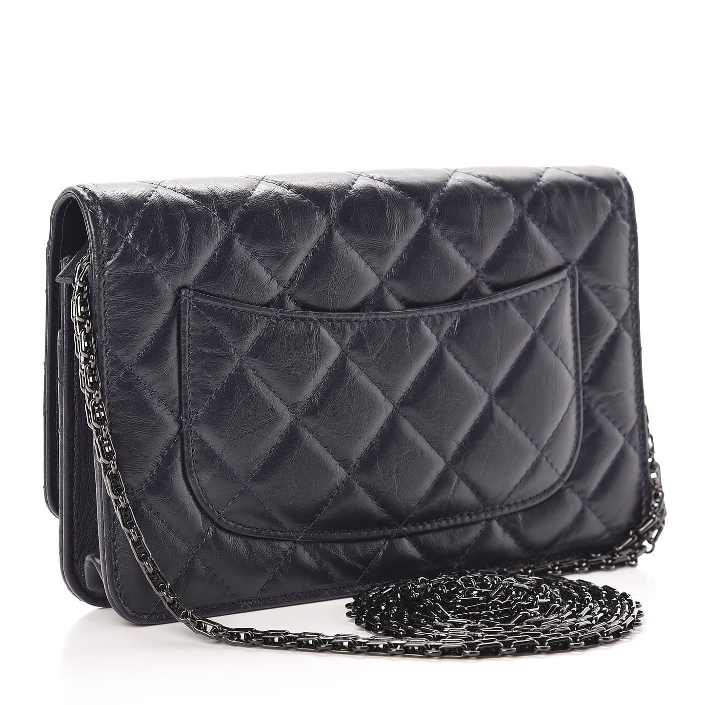 Aged Calfskin Quilted Reissue Wallet On Chain WOC Navy
