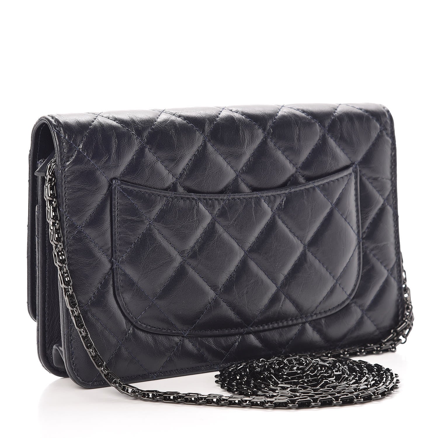Chanel Aged Calfskin Quilted Reissue Wallet On Chain WOC Navy 3 of 8