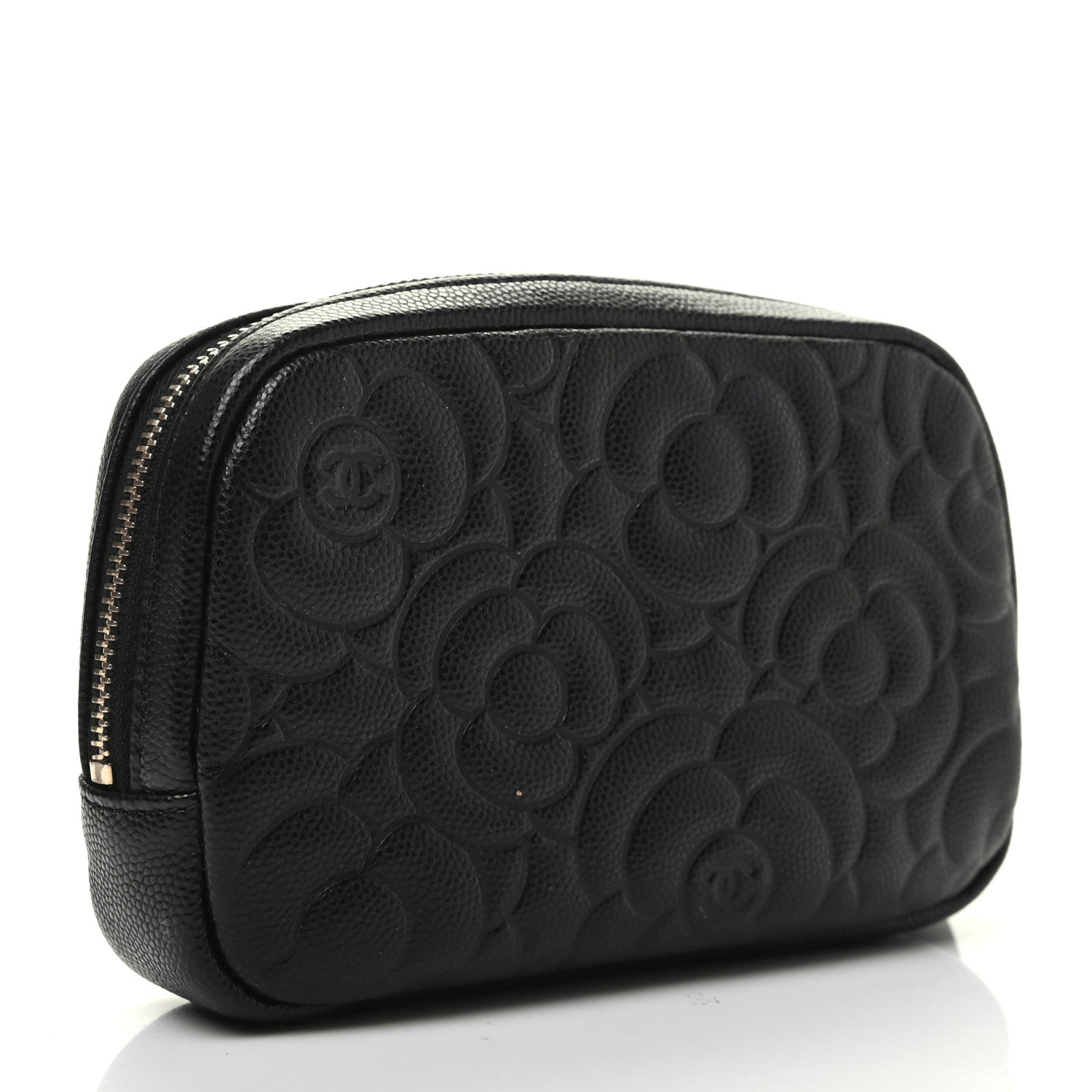 Chanel Caviar Camellia Embossed Small Cosmetic Case Black 3 of 8