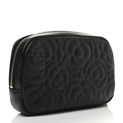 Chanel Caviar Camellia Embossed Small Cosmetic Case Black 3 of 8