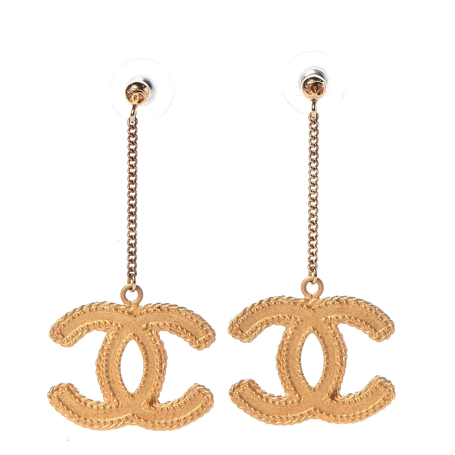 Chanel CC Drop Earrings Matte Gold 1 of 5
