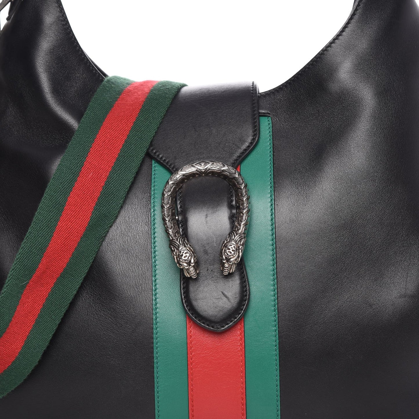 Calfskin Web Stripe Medium Dionysus Hobo Black