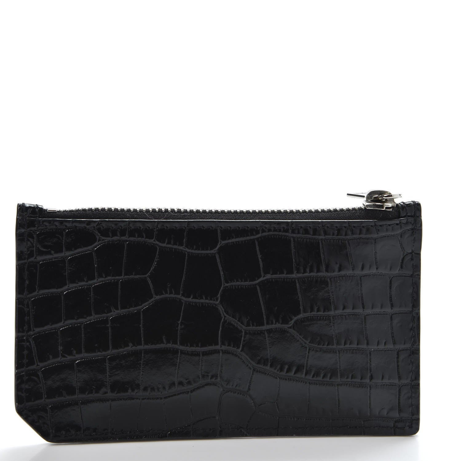 Saint Laurent Calfskin Crocodile Embossed 5 Fragments Zip Pouch Card Holder Black 2 of 8