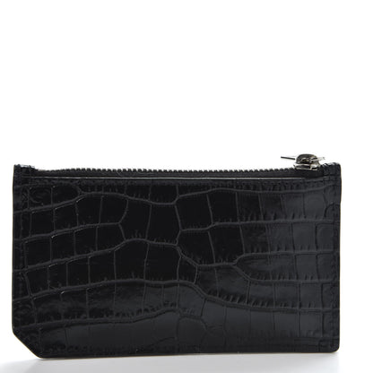 Saint Laurent Calfskin Crocodile Embossed 5 Fragments Zip Pouch Card Holder Black 2 of 8