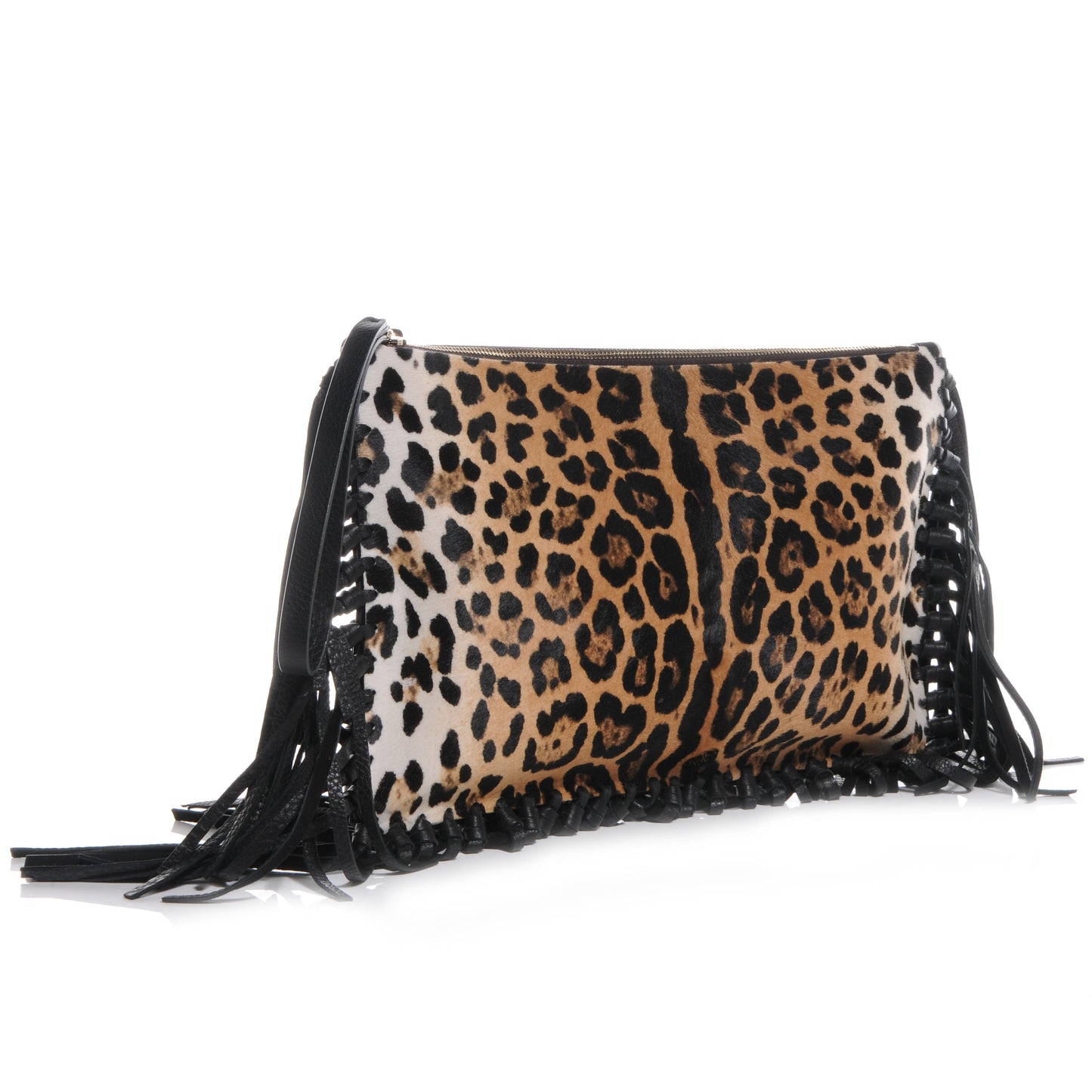 Calf Hair Oversized Fringe Clutch Leopard