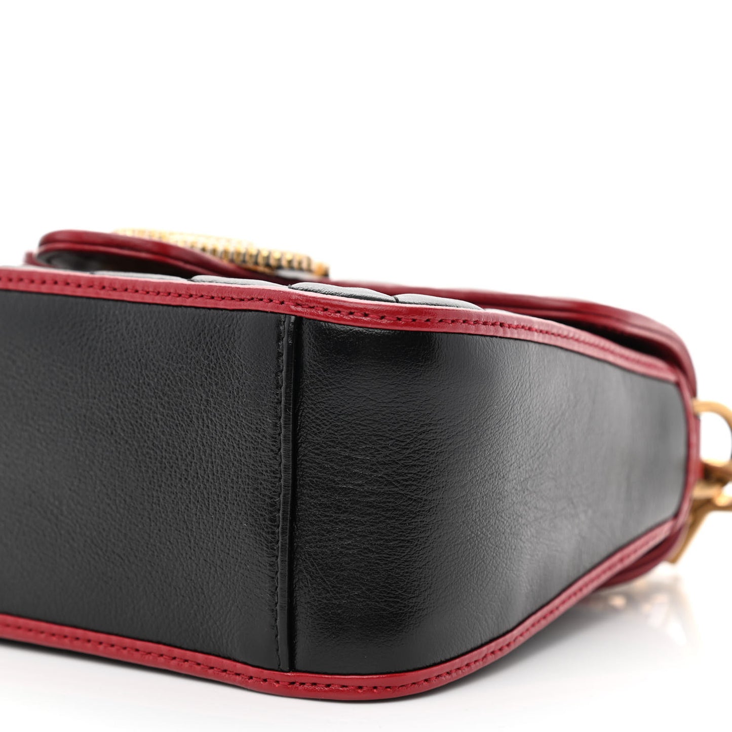 Vintage Effect Calfskin Matelasse Diagonal Mini Torchon GG Marmont Top Handle Shoulder Bag Black Romantic Cherry