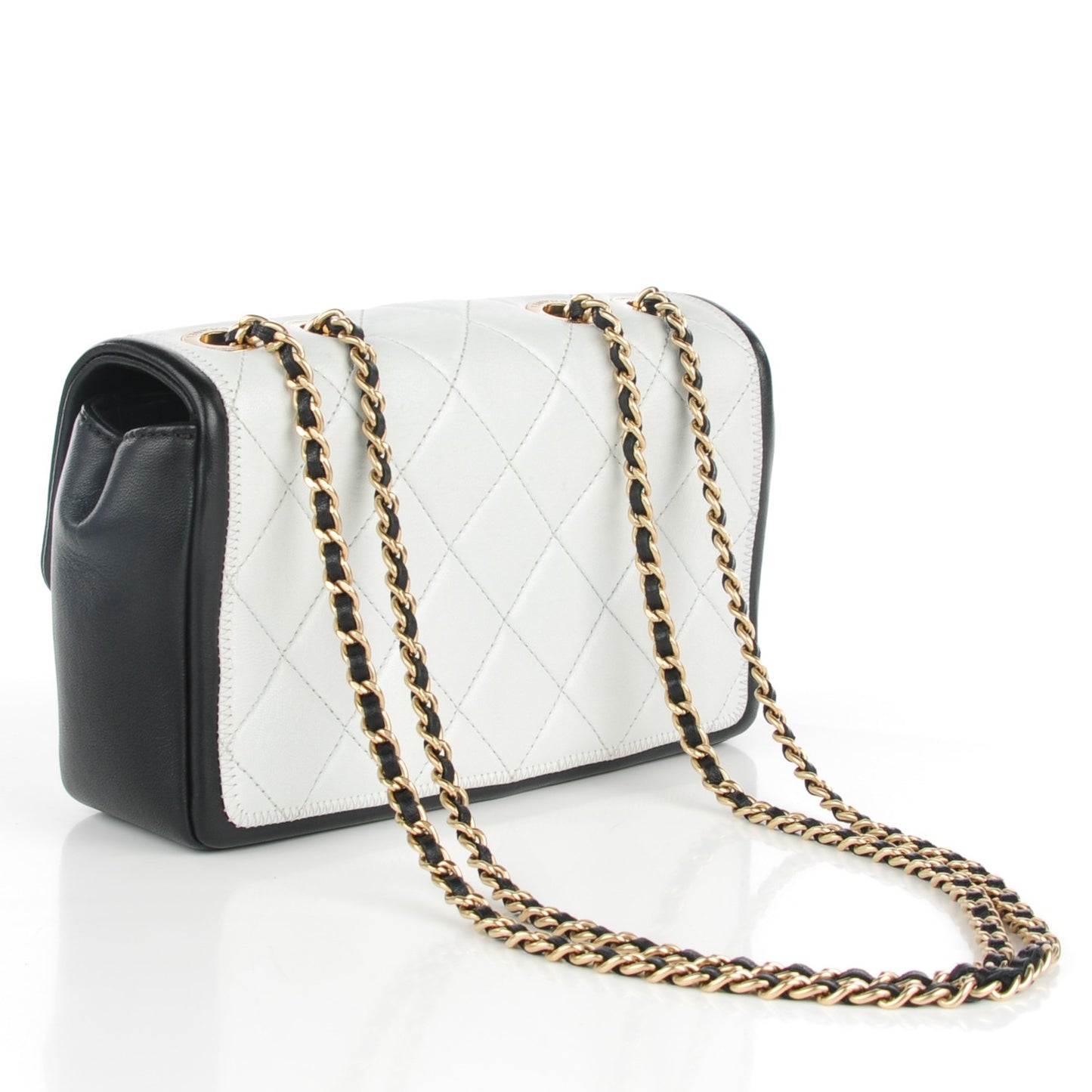 Lambskin Quilted Small Graphic Flap White Black