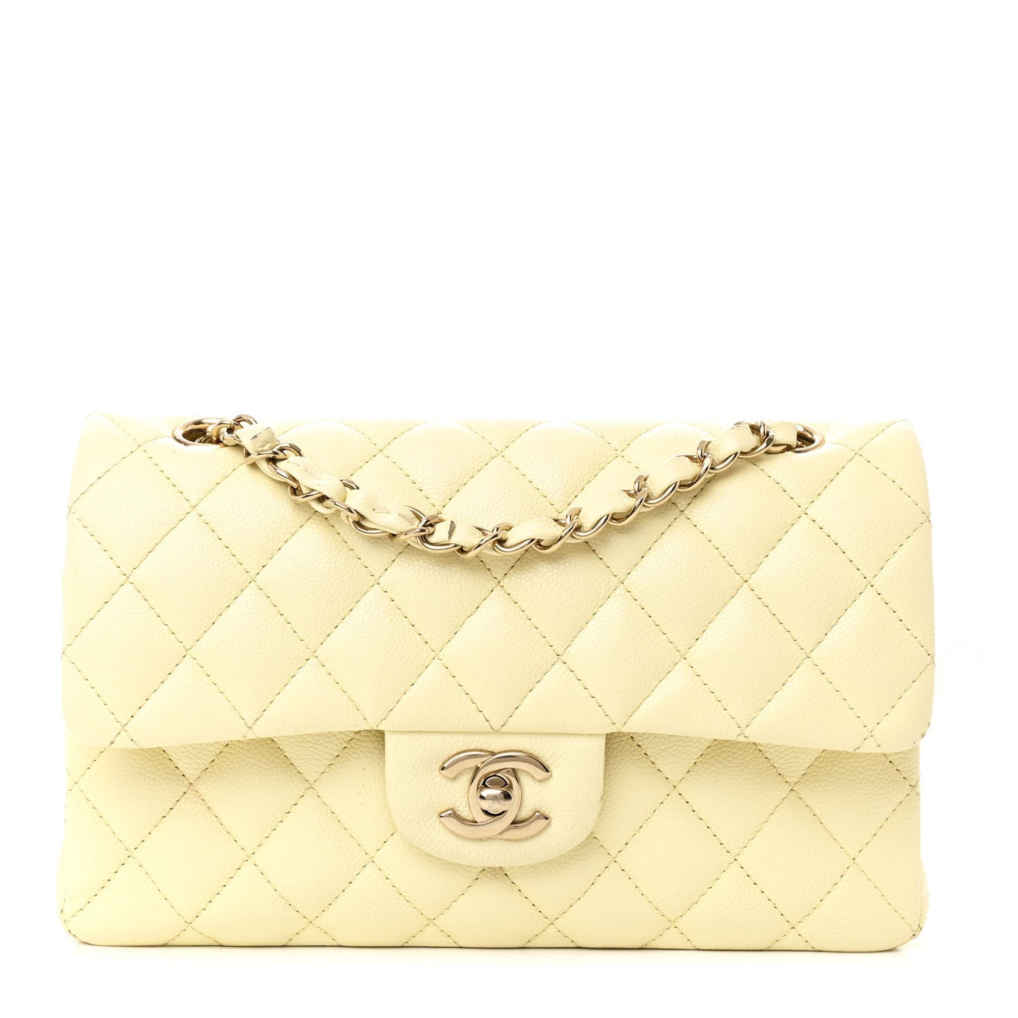 Caviar Quilted Small Double Flap Light Yellow