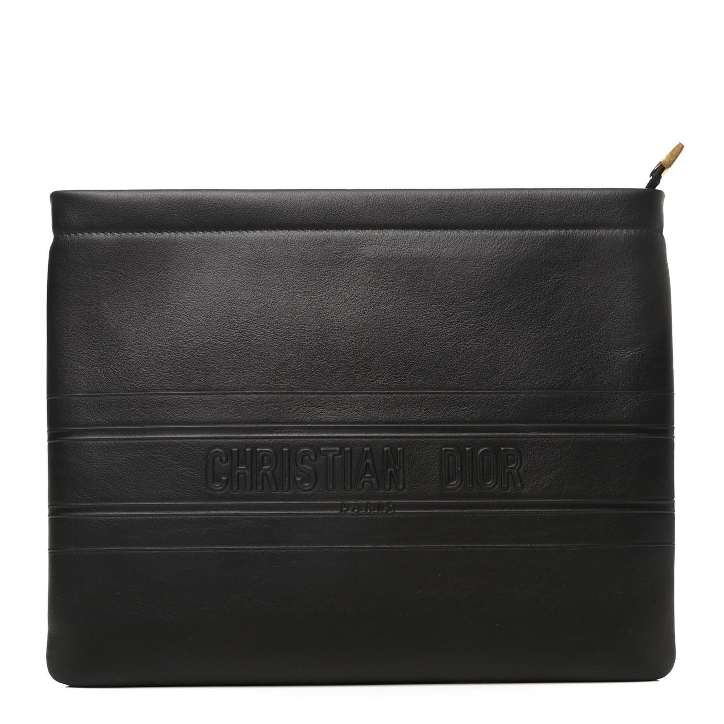 Calfskin Embossed Logo Zip Clutch Black