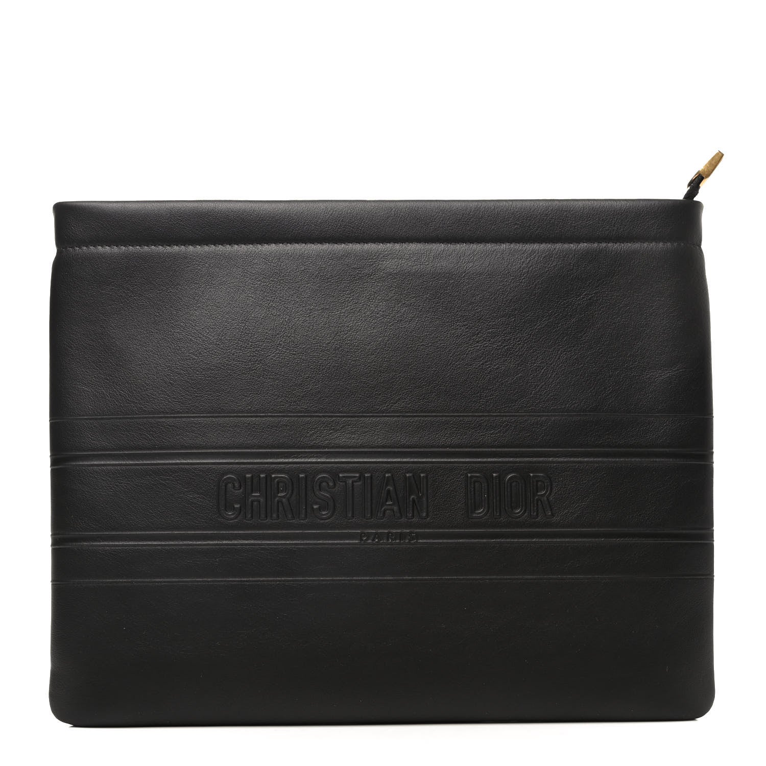 Christian Dior Calfskin Embossed Logo Zip Clutch Black 1 of 6