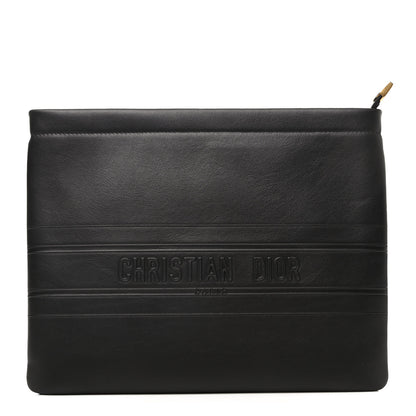 Christian Dior Calfskin Embossed Logo Zip Clutch Black 1 of 6