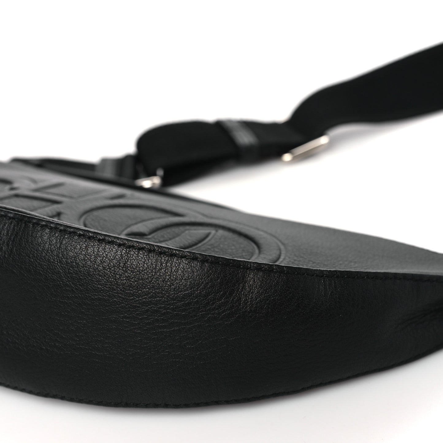 Calfskin Logo Embossed Half Moon Shoulder Bag Black