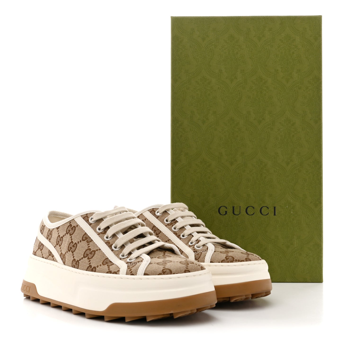 GG Monogram Womens 1977 Tennis Platform 52mm Sneakers 39 Beige Ebony Mystic White