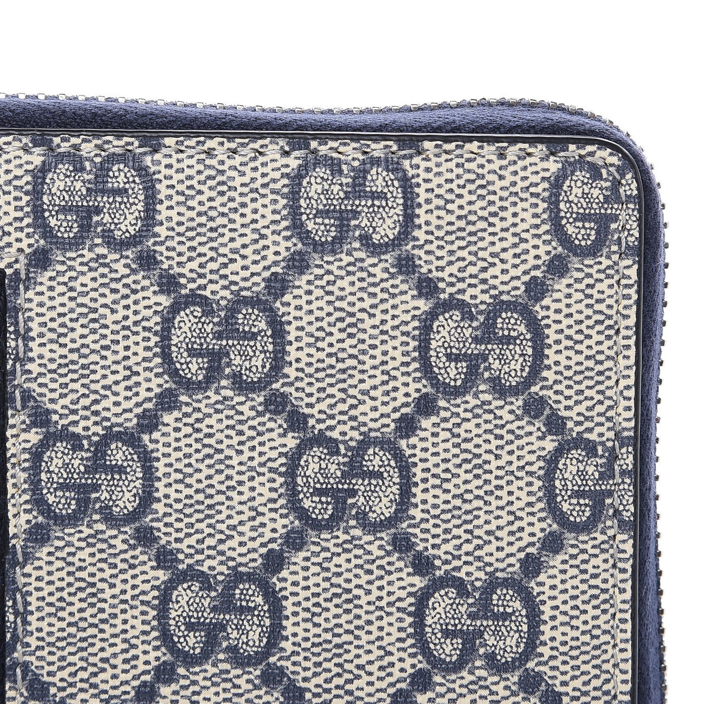 GG Supreme Monogram Web Zip Around Wallet Beige Blue