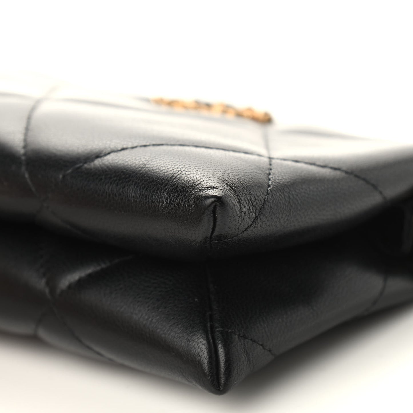 Shiny Goatskin Quilted Small Chanel 19 Pouch With Handle Black
