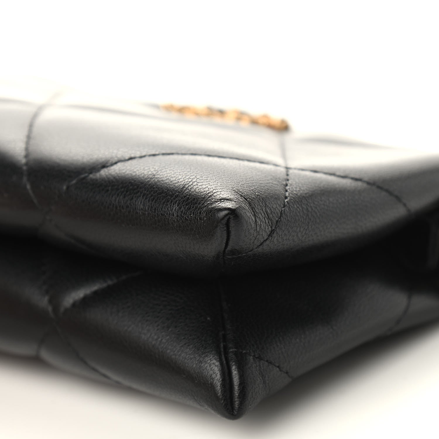 Chanel Shiny Goatskin Quilted Small Chanel 19 Pouch With Handle Black 9 of 10