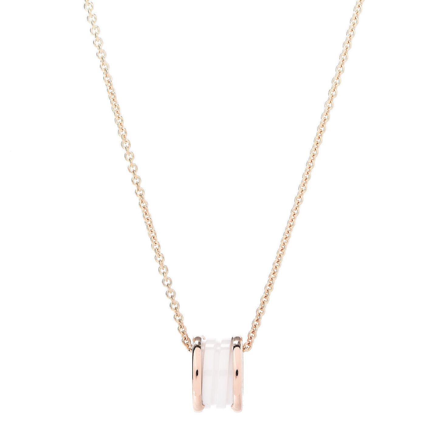 18K Rose Gold White Ceramic B.Zero1 Pendant Necklace