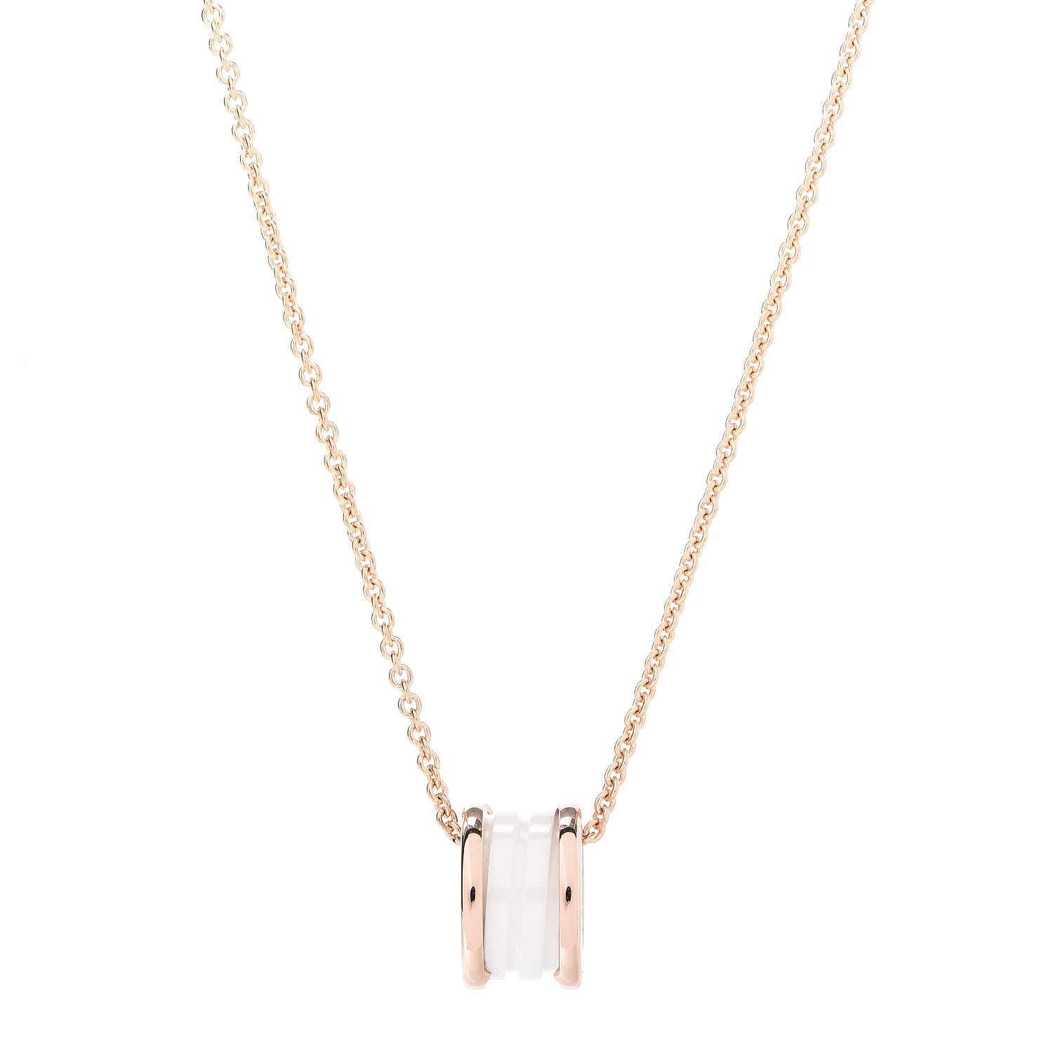 Bulgari 18K Rose Gold White Ceramic B.Zero1 Pendant Necklace 1 of 6