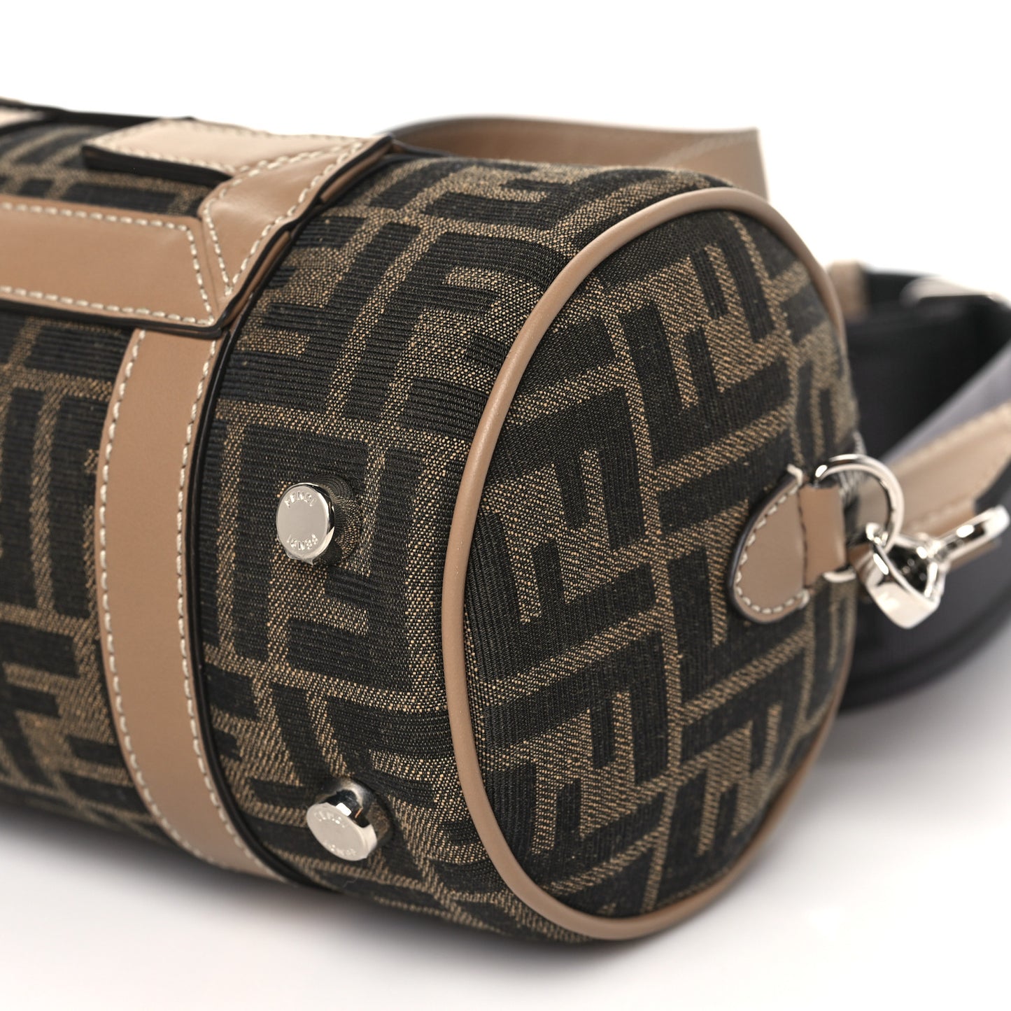Recycled Fabric Jacquard Vitello Grace FF 1974 Mini O'Lock Bowling Bag Tobacco Moro Sand