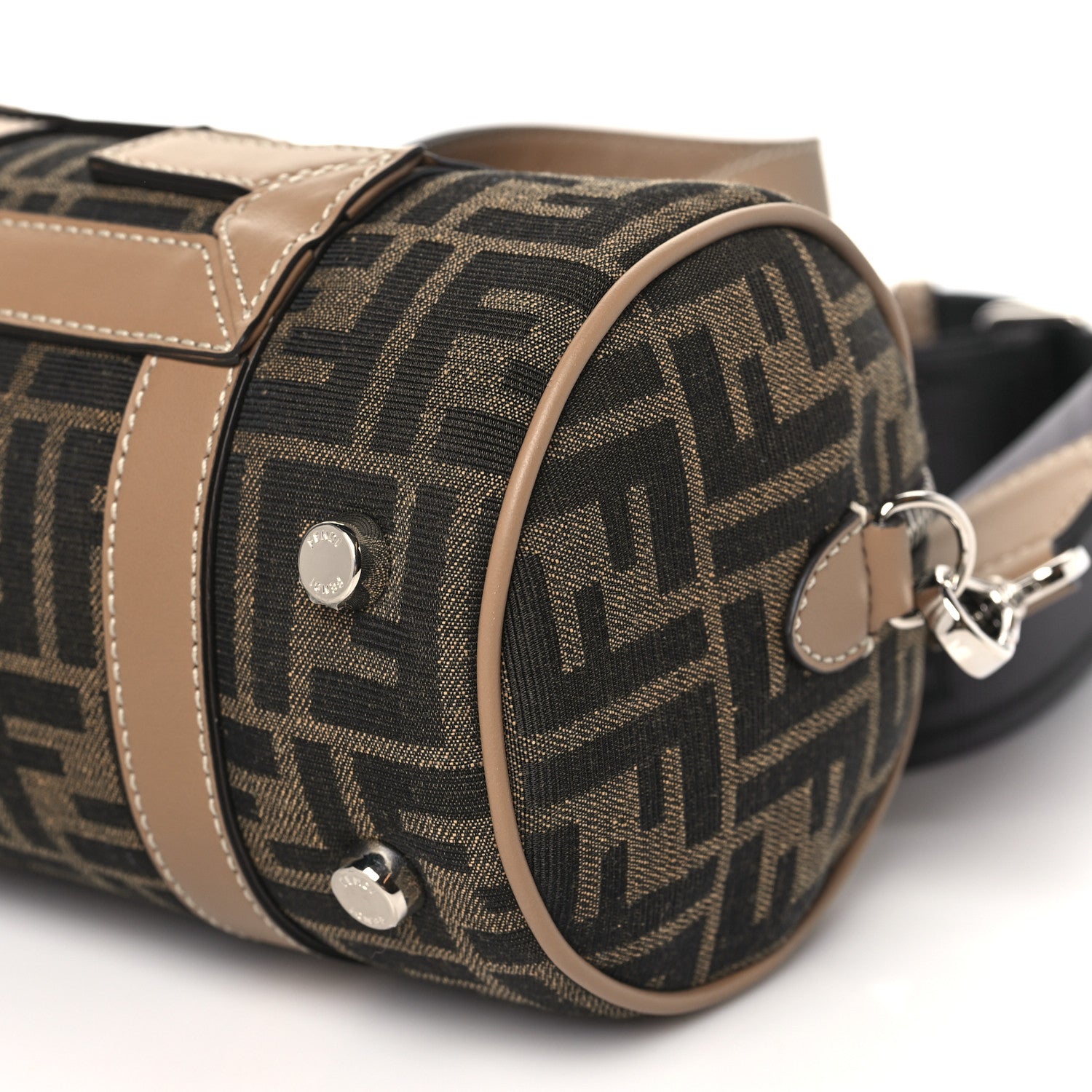 Fendi Recycled Fabric Jacquard Vitello Grace FF 1974 Mini O'Lock Bowling Bag Tobacco Moro Sand 10 of 10