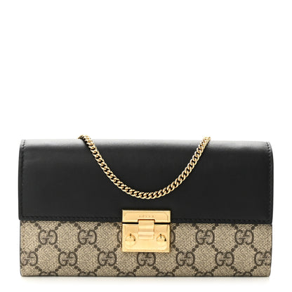 Gucci GG Supreme Monogram Moon Calfskin Padlock Continental Chain Wallet Beige Ebony Black 1 of 9