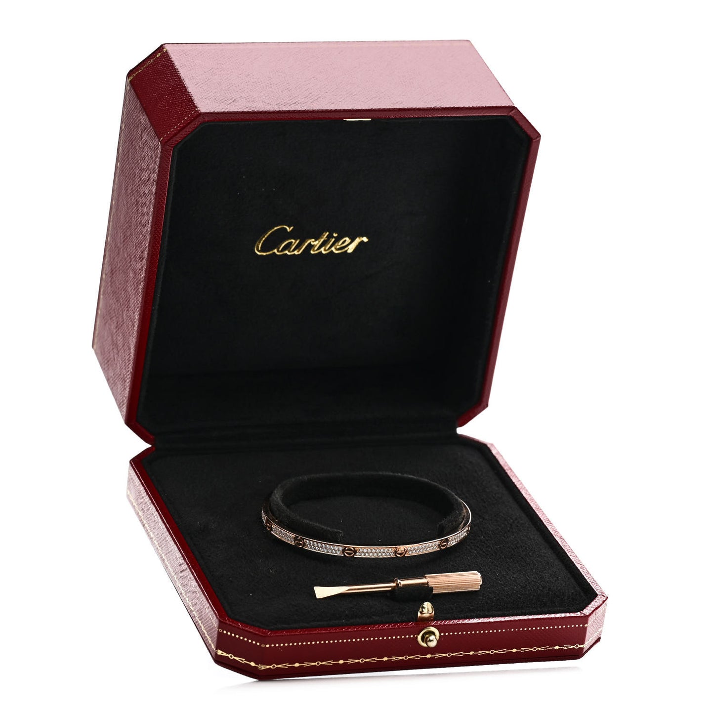 18K Pink Gold Diamond Small LOVE Paved Bracelet 18