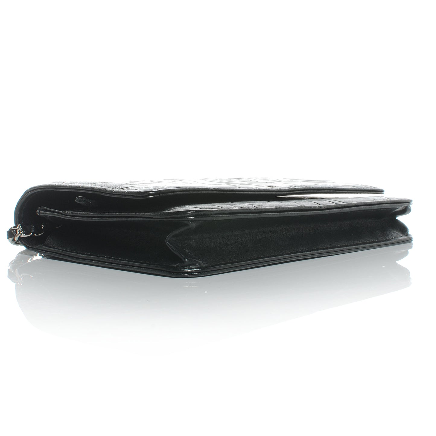 Lambskin Camelia Wallet on Chain Black