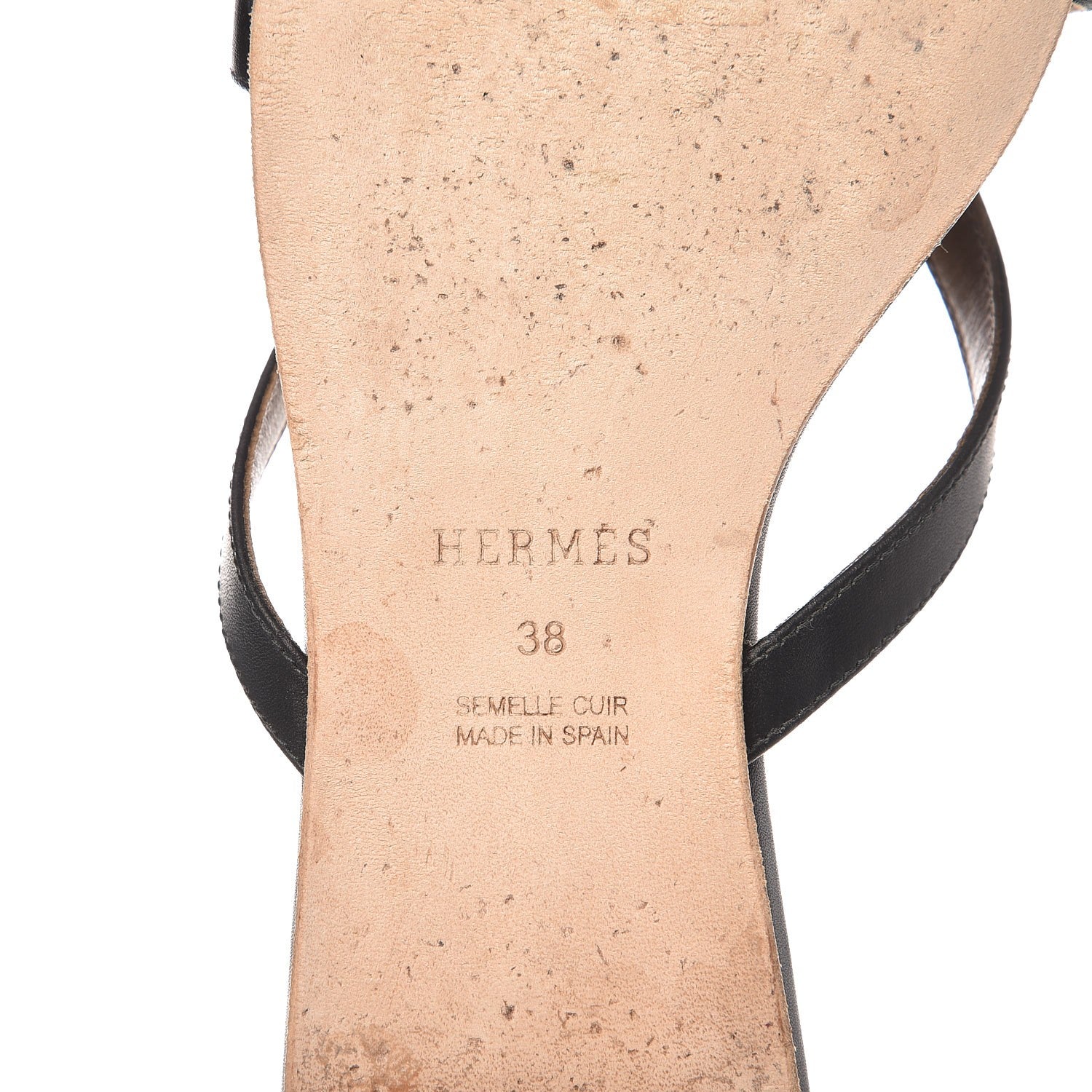 Hermes Nappa Calfskin Corfou Sandals 38 Black 6 of 10