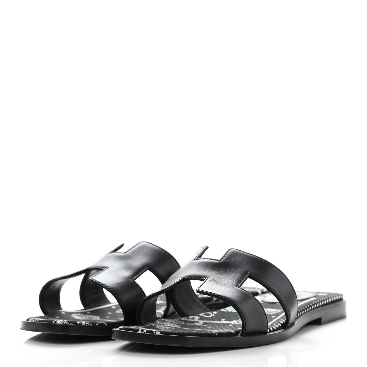 Hermes Box Cotton Canvas Printed Les Cles Bandana Oran Sandals 36 Black 3 of 10