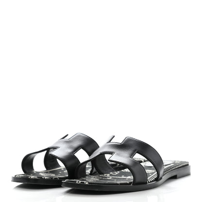 Hermes Box Cotton Canvas Printed Les Cles Bandana Oran Sandals 36 Black 3 of 10