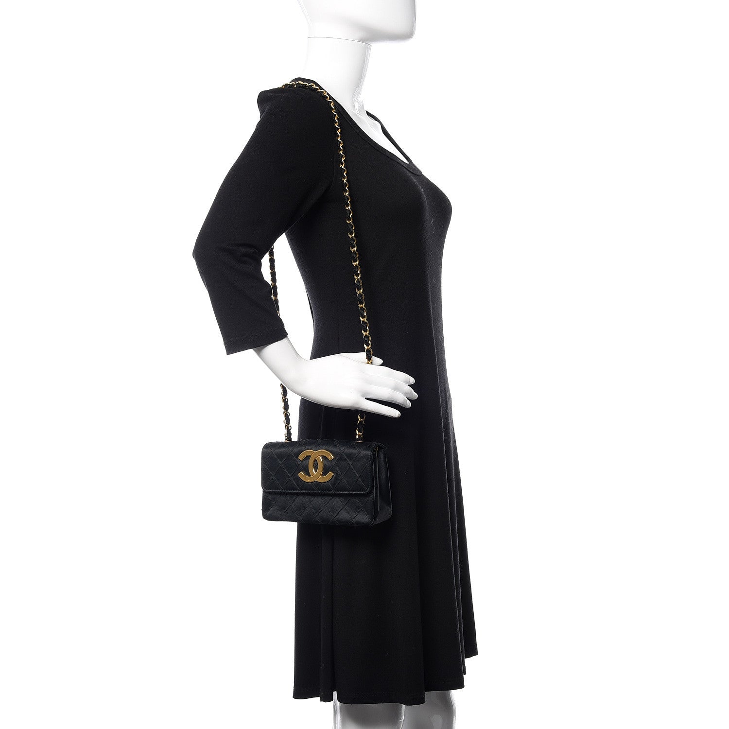 Chanel Satin Double Stitched Mini Single Flap Black 2 of 14