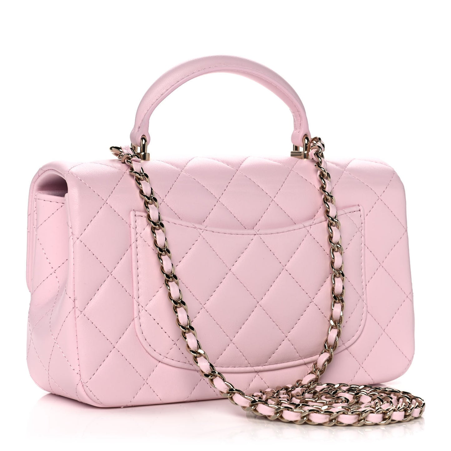 Lambskin Quilted Mini Top Handle Rectangular Flap Light Pink