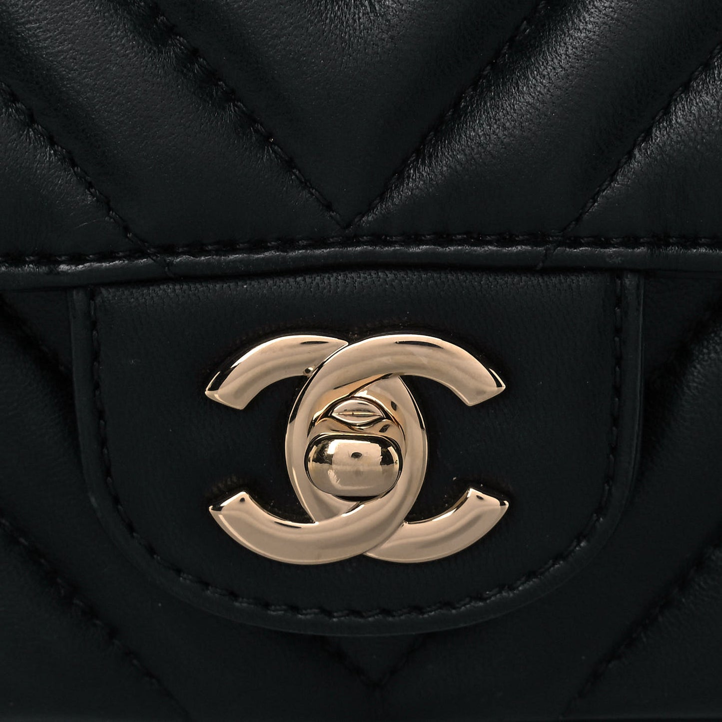 Lambskin Chevron Quilted Mini Rectangular Flap Black