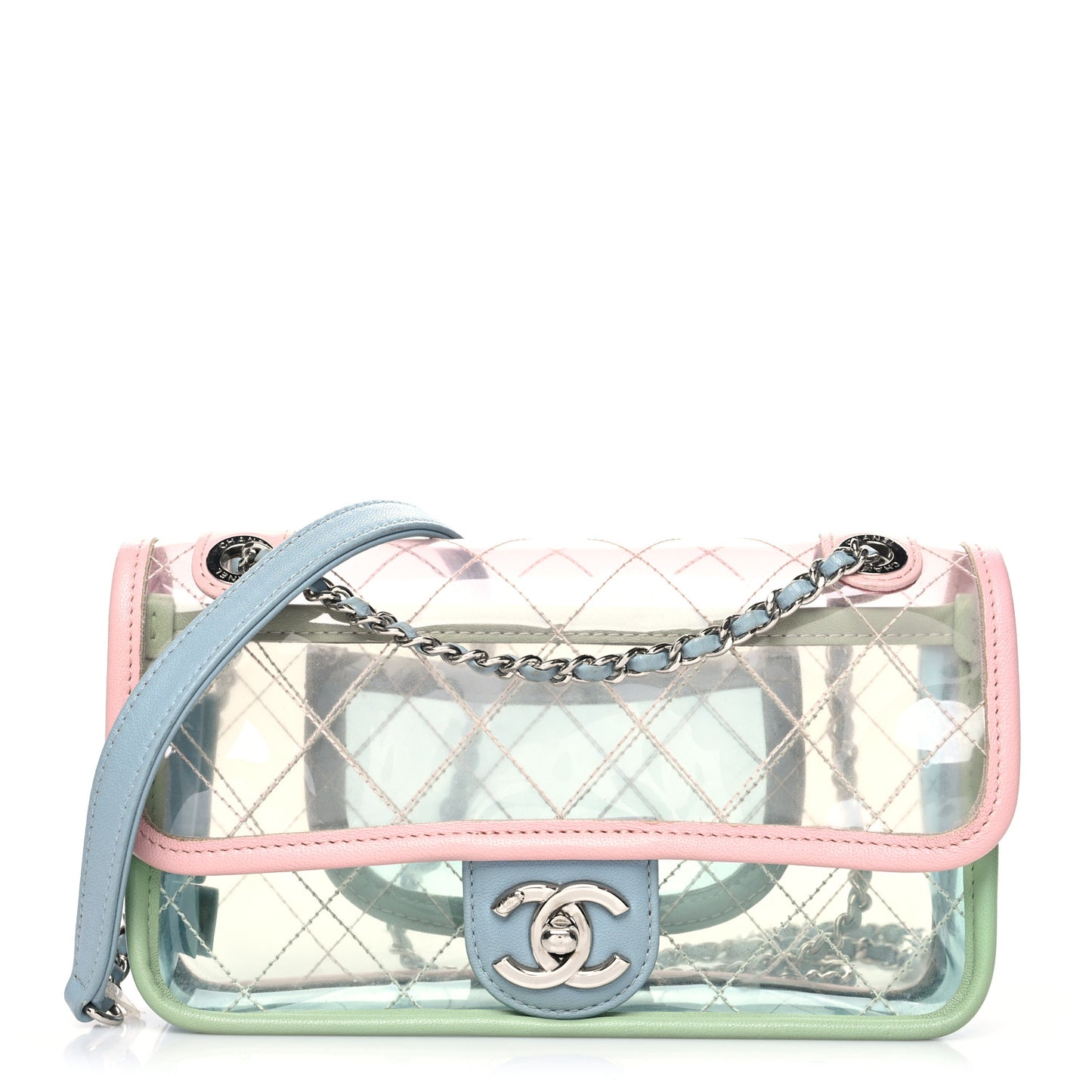 Lambskin PVC Quilted Mini Coco Splash Flap Blue Green