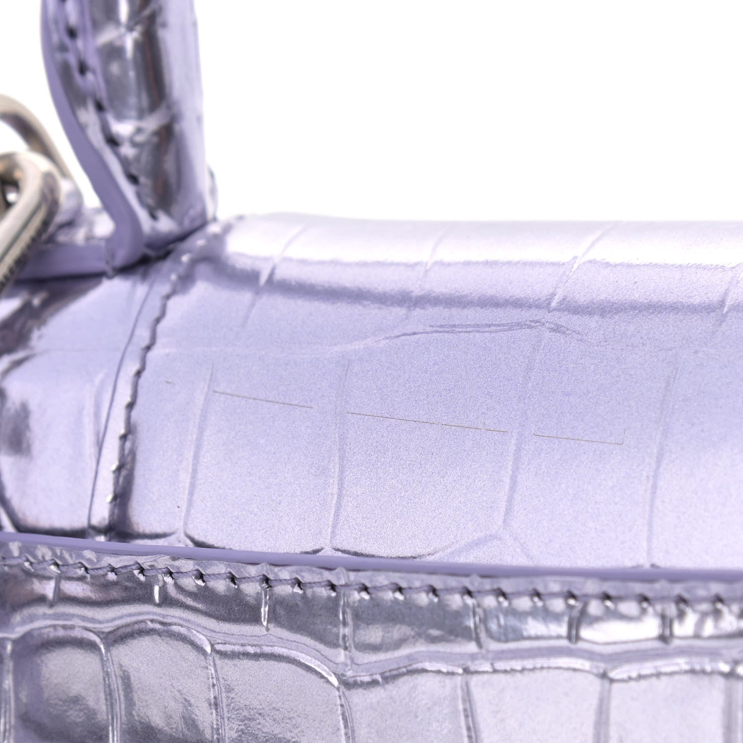 Balenciaga Metallic Calfskin Crocodile Embossed Hourglass Top Handle Bag XS Lilac 7 of 11