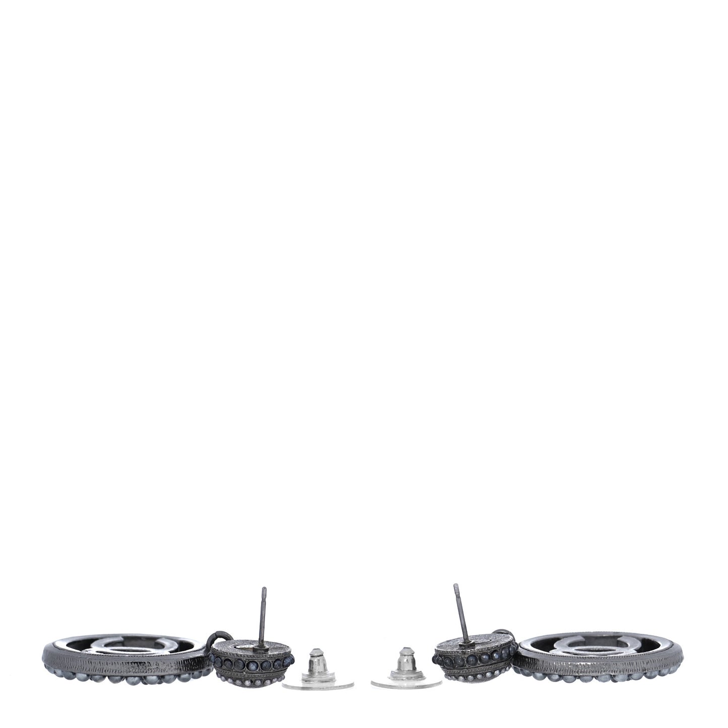 Ruthenium Beaded CC Drop Earrings Dark Grey