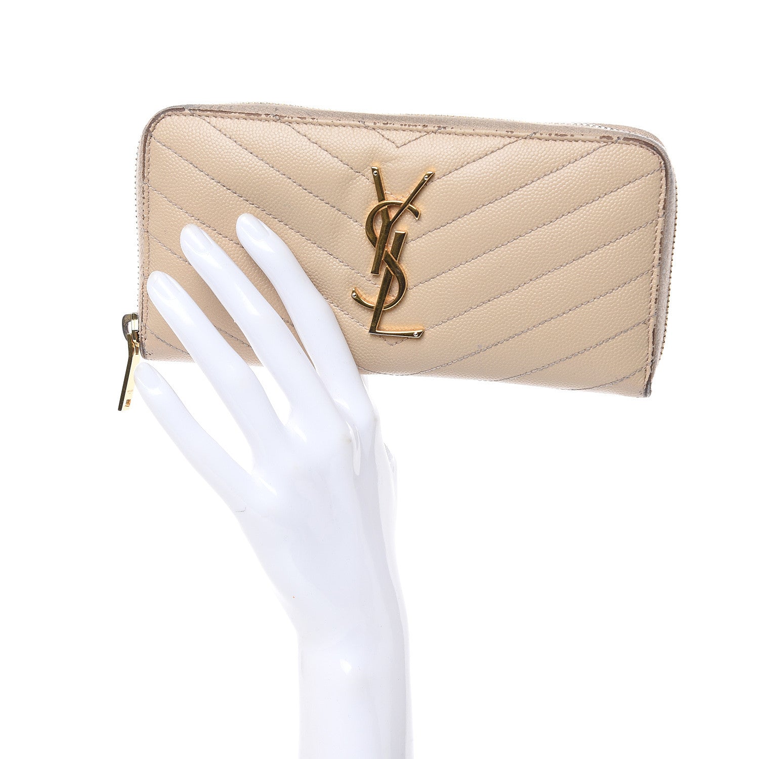 Saint Laurent Grain De Poudre Matelasse Chevron Monogram Zip Around Wallet Nude Powder 2 of 15