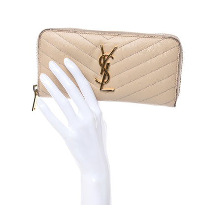 Saint Laurent Grain De Poudre Matelasse Chevron Monogram Zip Around Wallet Nude Powder 2 of 15
