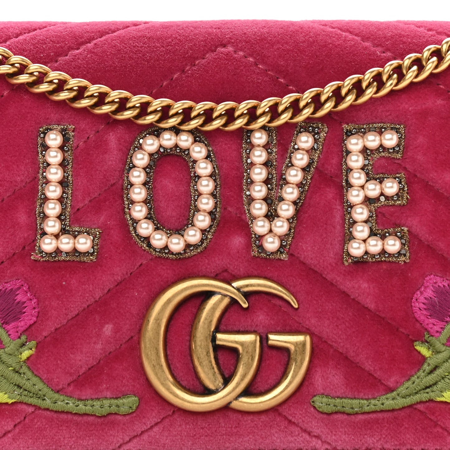 Velvet Matelasse Love Embroidered GG Marmont Mini Bag Light Raspberry Rose