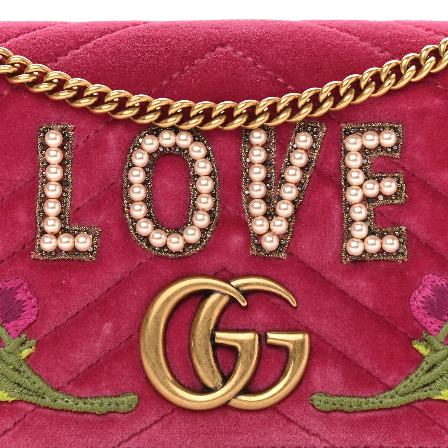 Gucci Velvet Matelasse Love Embroidered GG Marmont Mini Bag Light Raspberry Rose 7 of 9