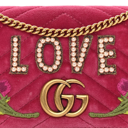 Gucci Velvet Matelasse Love Embroidered GG Marmont Mini Bag Light Raspberry Rose 7 of 9