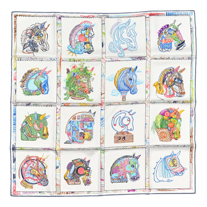 Hermes Silk Chevaloscope Scarf 90 White Bleu Multicolor 1 of 4