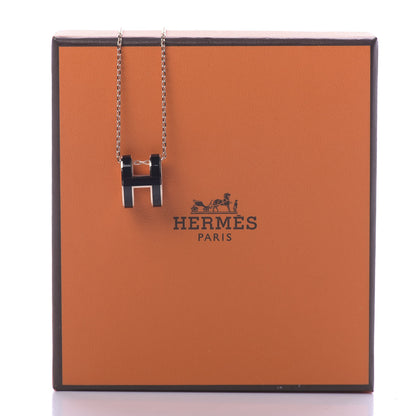 Hermes Lacquered Rose Gold Pop H Pendant Necklace Black 7 of 7