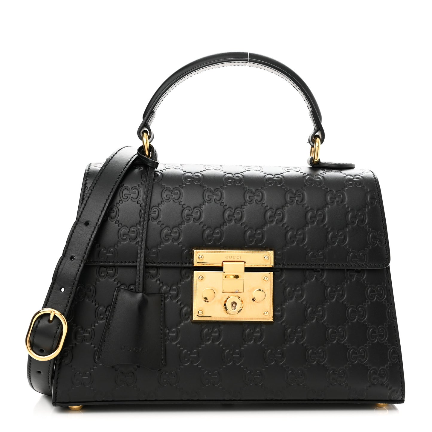 Guccissima Signature Small Padlock Top Handle Bag Black