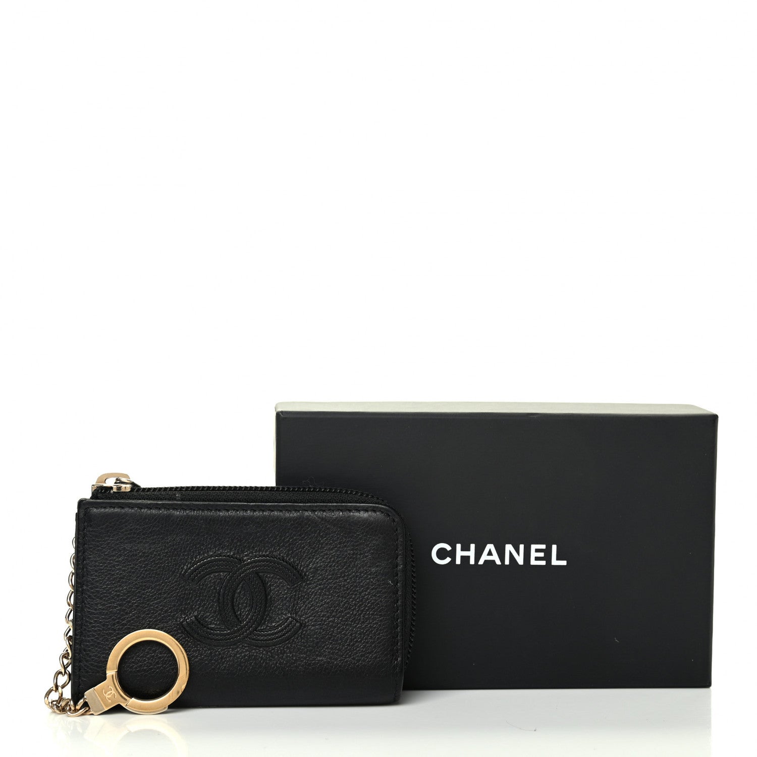 Chanel Calfskin Chain Embossed CC Key Holder Case Black 9 of 9